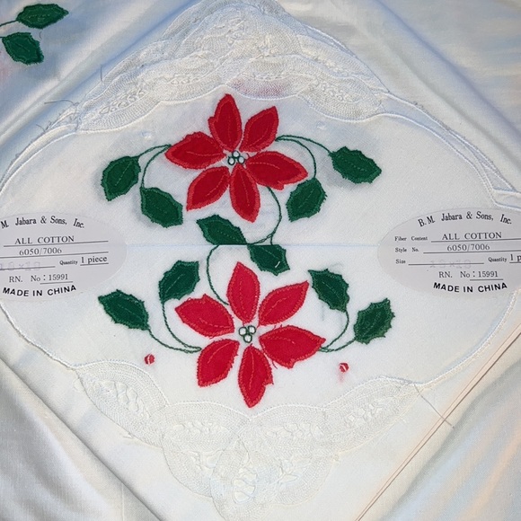 PLACEMAT & NAPKIN FOUR (4) PIECE SET POINSETTIA VINTAGE BATTENBURG LACE JABARA - Picture 7 of 9
